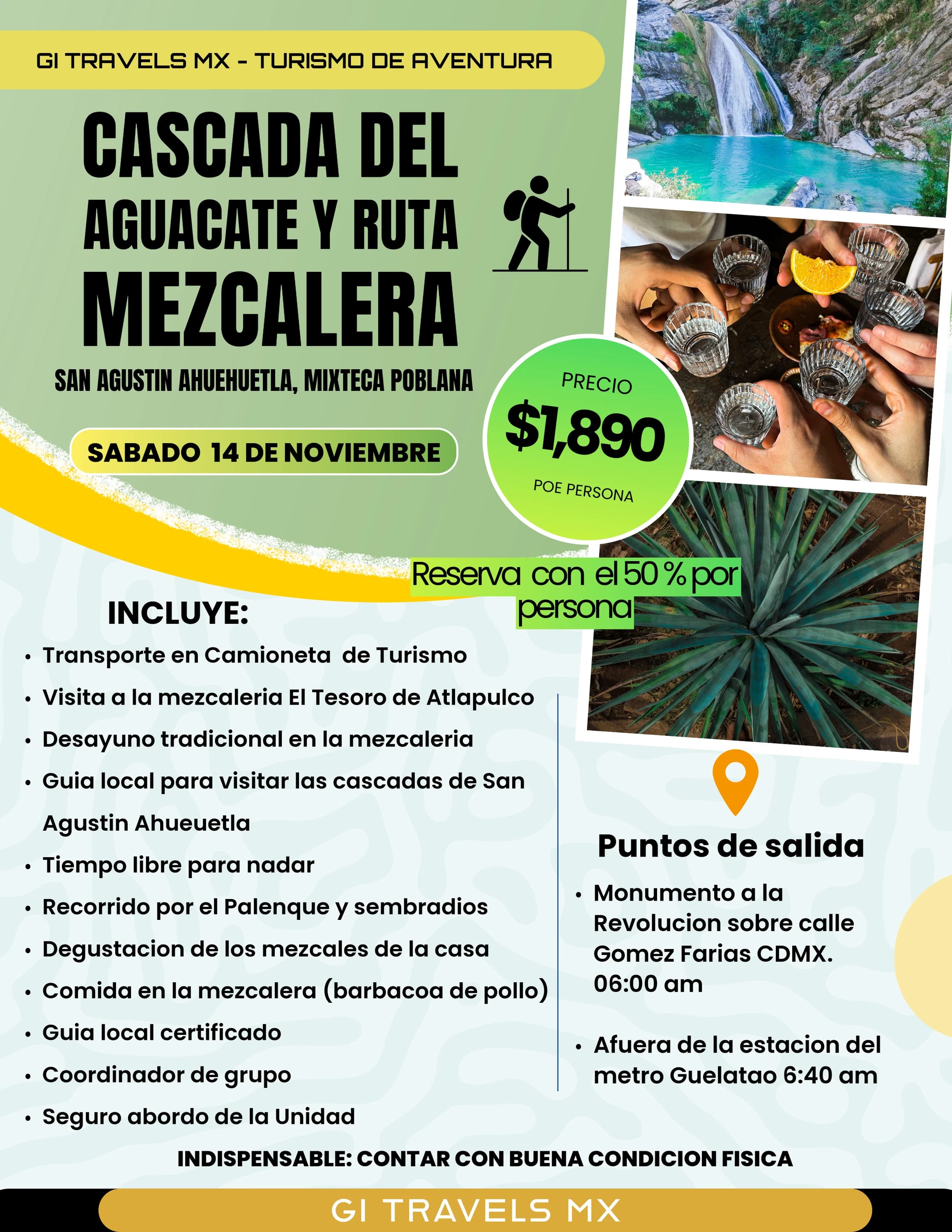 Cascada del Aguacate y Ruta Mezcalera — imagen informativa completa